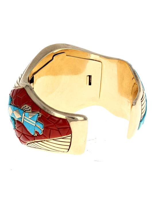 Navajo/Zuni Jake Livingston Yellow Gold Rolex 6605 Inlaid Bracelet